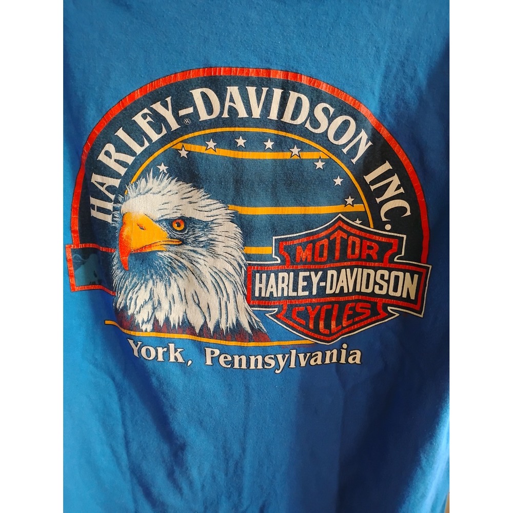 Vintage‎ Harley Davidson Running With The Pack Wolf Eagle Blue T-Shirt Mens L - Picture 3 of 8